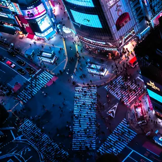 Aerial view of a city grid lit up at night